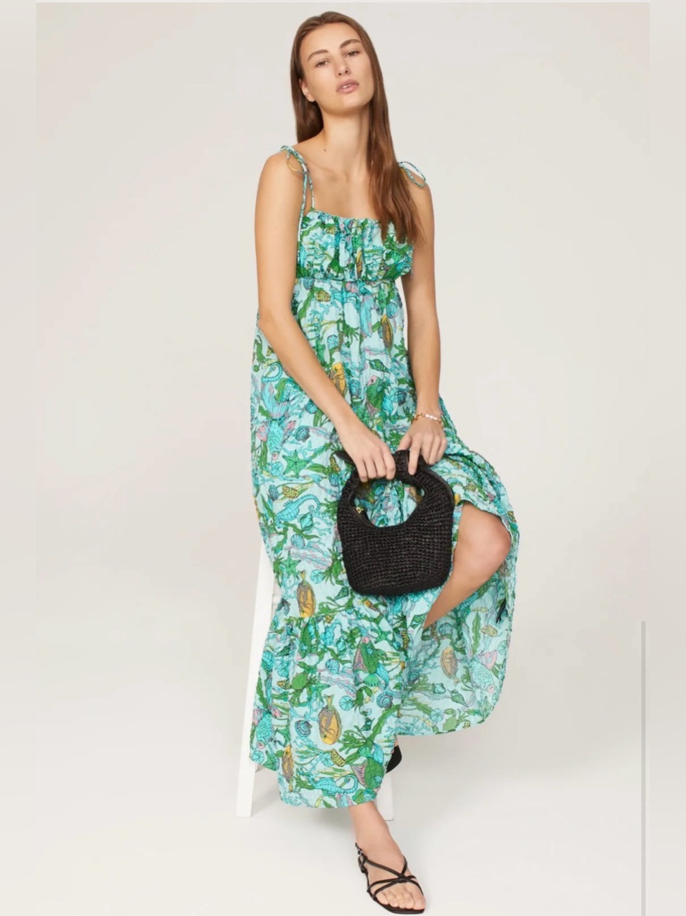 kate spade Green Floral Tie-Shoulder Maxi Dress with pockets - Picture 1 of 9